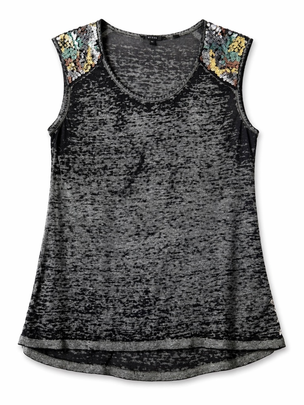 Guess Burnout Tank Top Sequin Shoulder Sleeveless Gray Black Size XS